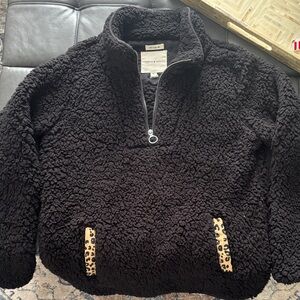 Thread & Supply Black Sherpa Jacket with Leopard Accents